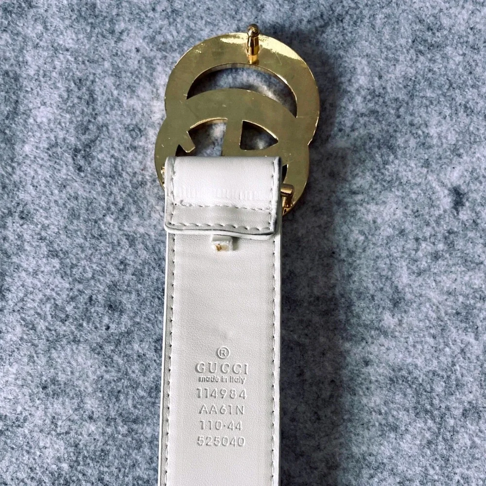 Gucci GG Marmont Leather Belt Off White Gold Buckle Size 110/44